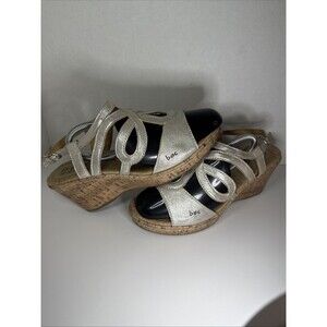 Womens 9 W Born b.o.c. Wedge Strappy Gladiator Sandals Shoes Silver Dress Heels